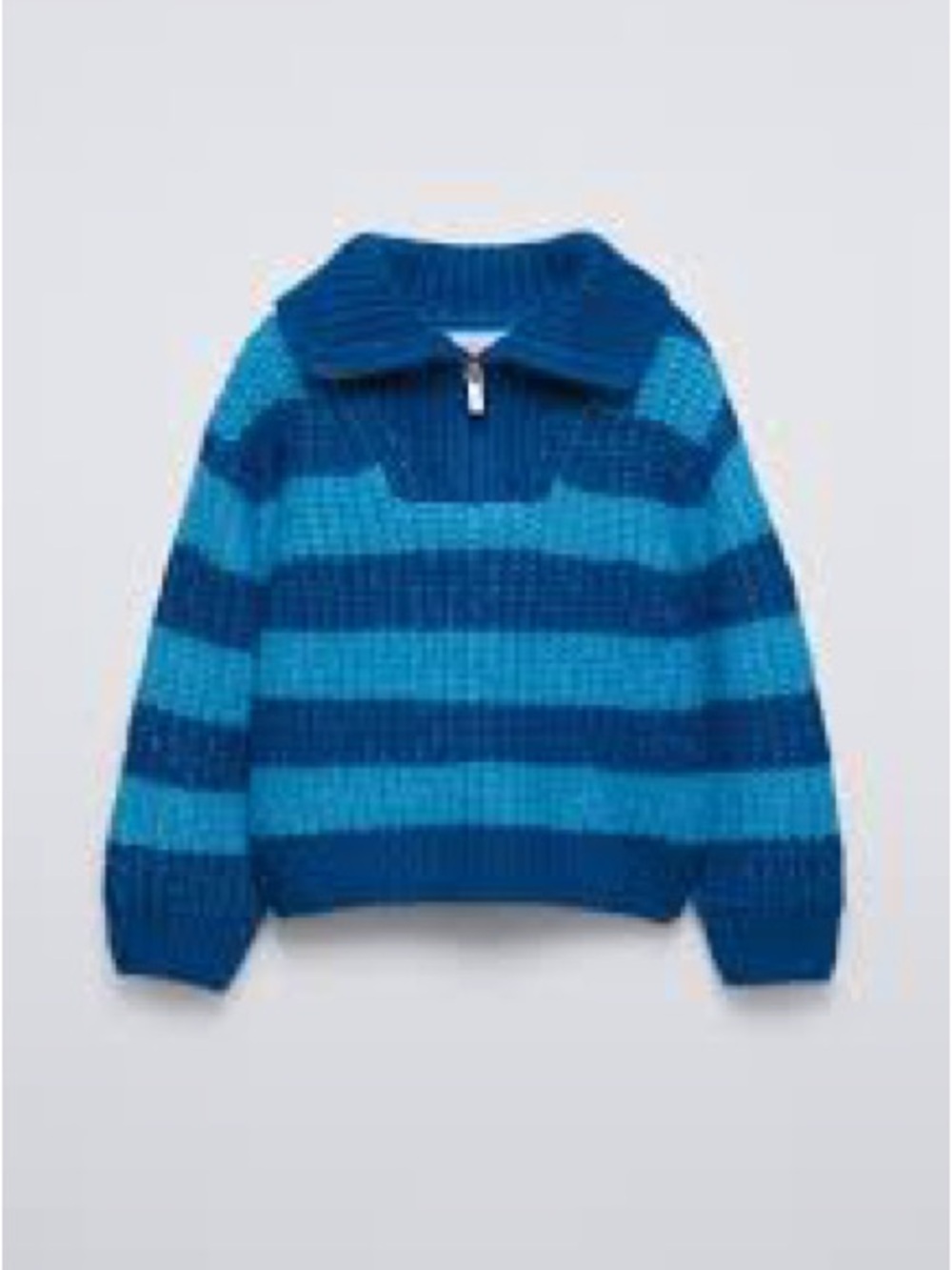 ZARA Blue Striped Zip Neck Sweater
